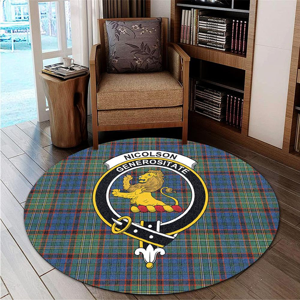 Nicolson Hunting Ancient Tartan Classic Crest Round Carpet