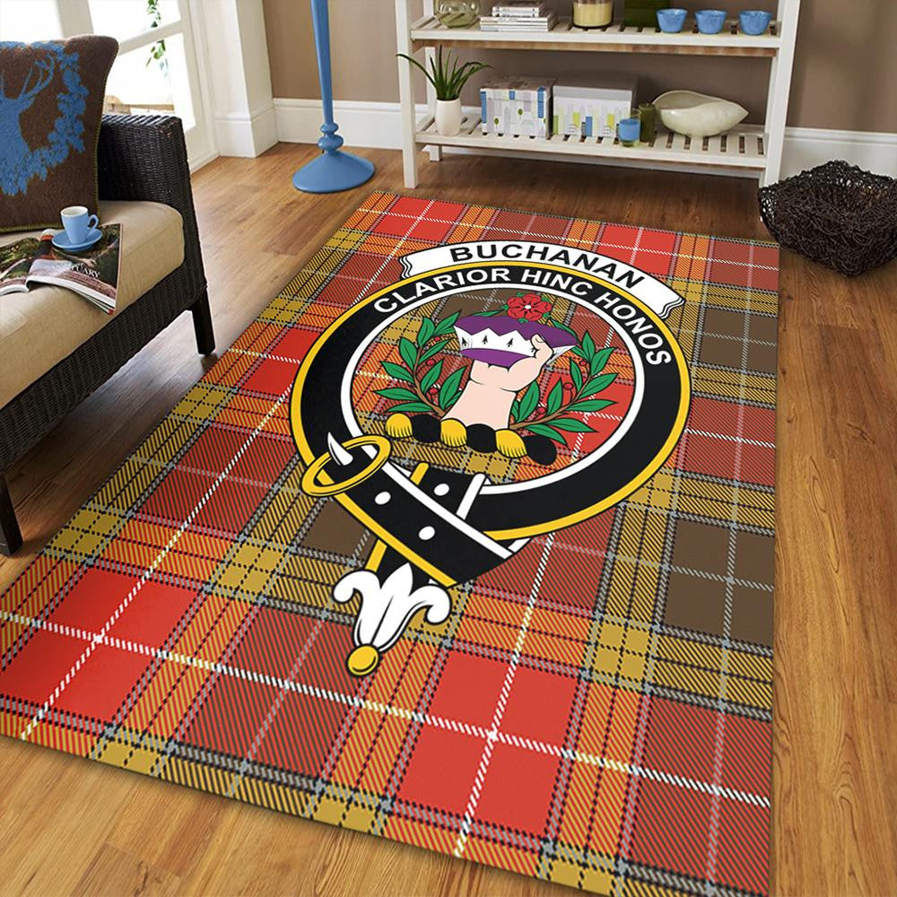 Buchanan Old Set Weathered Tartan Crest Area Rug