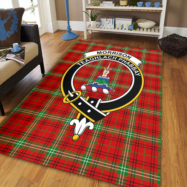 Morrison Red Modern Tartan Crest Area Rug