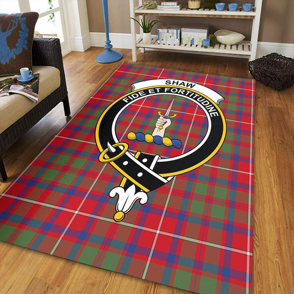 Shaw Red Modern Tartan Crest Area Rug