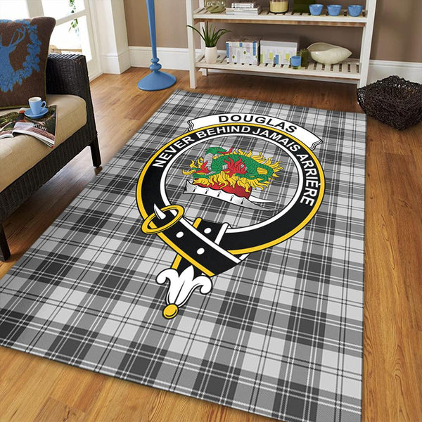 Douglas Grey Modern Tartan Crest Area Rug