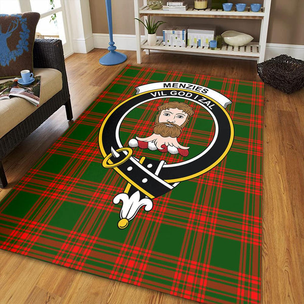 Menzies Green Modern Tartan Crest Area Rug