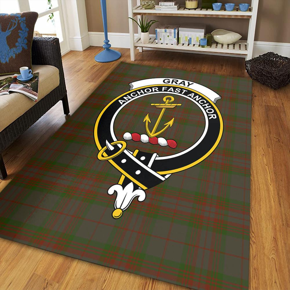 Gray Hunting Tartan Crest Area Rug