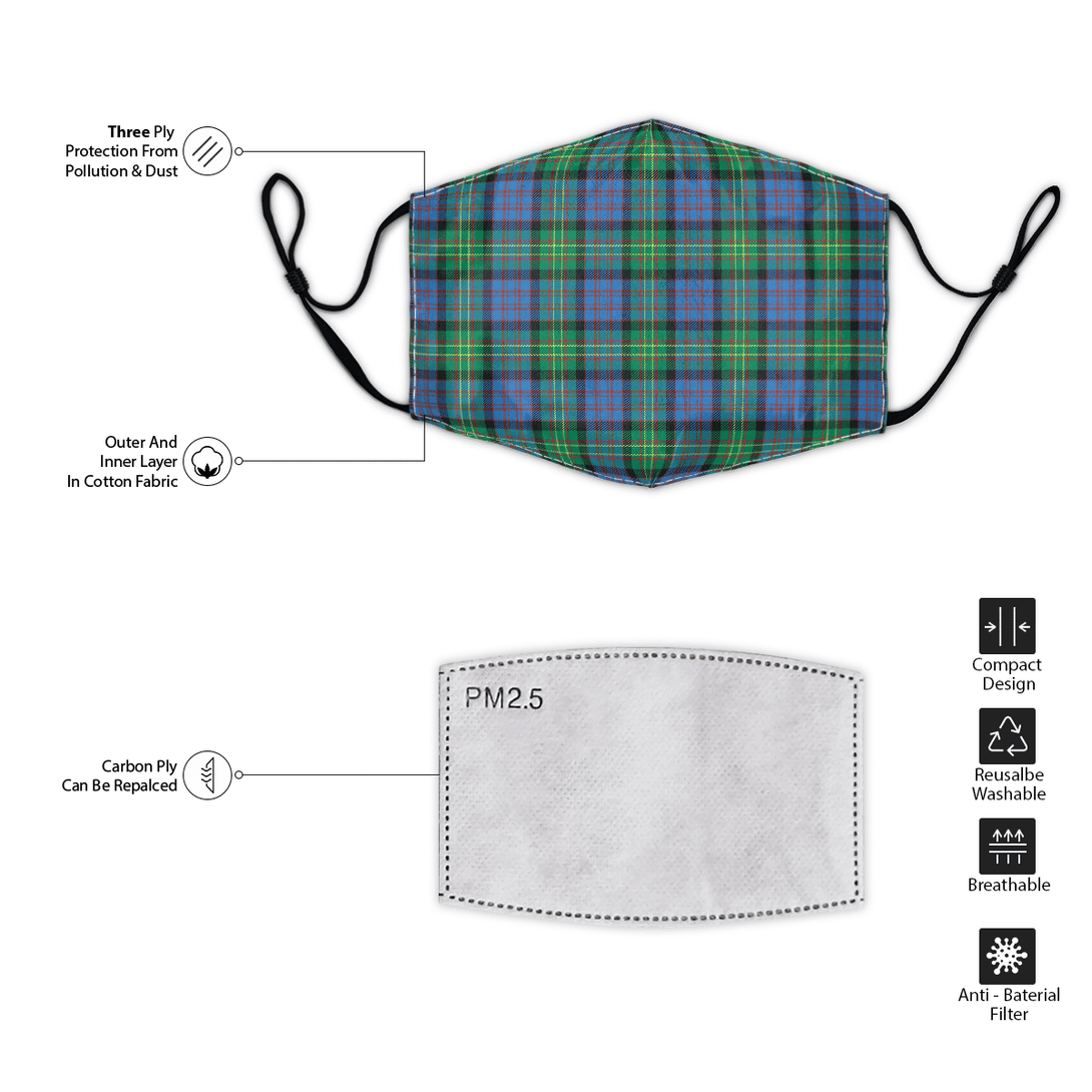 Celticprime Accessories - Bowie Ancient Tartan Fabric Mask (With Filters)