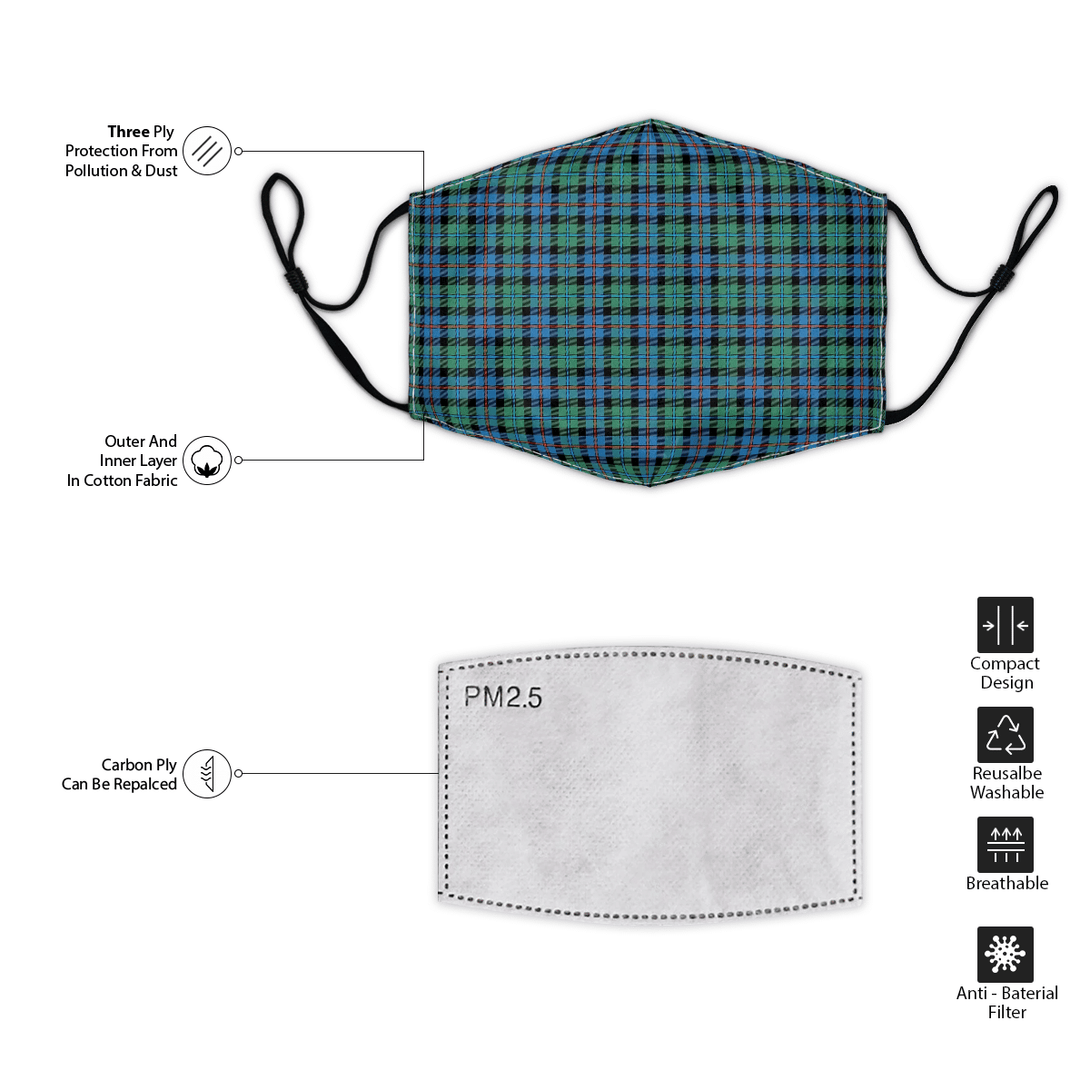 Celticprime Accessories - Campbell of Cawdor Ancient Tartan Fabric Mask (With Filters)