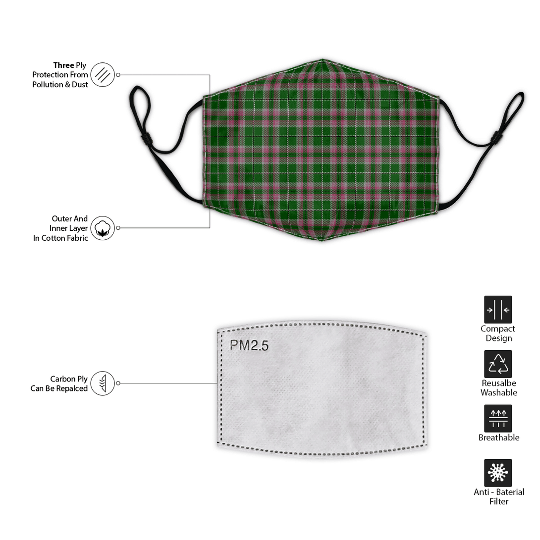 Celticprime Accessories - Gray Hunting Tartan Fabric Mask (With Filters)