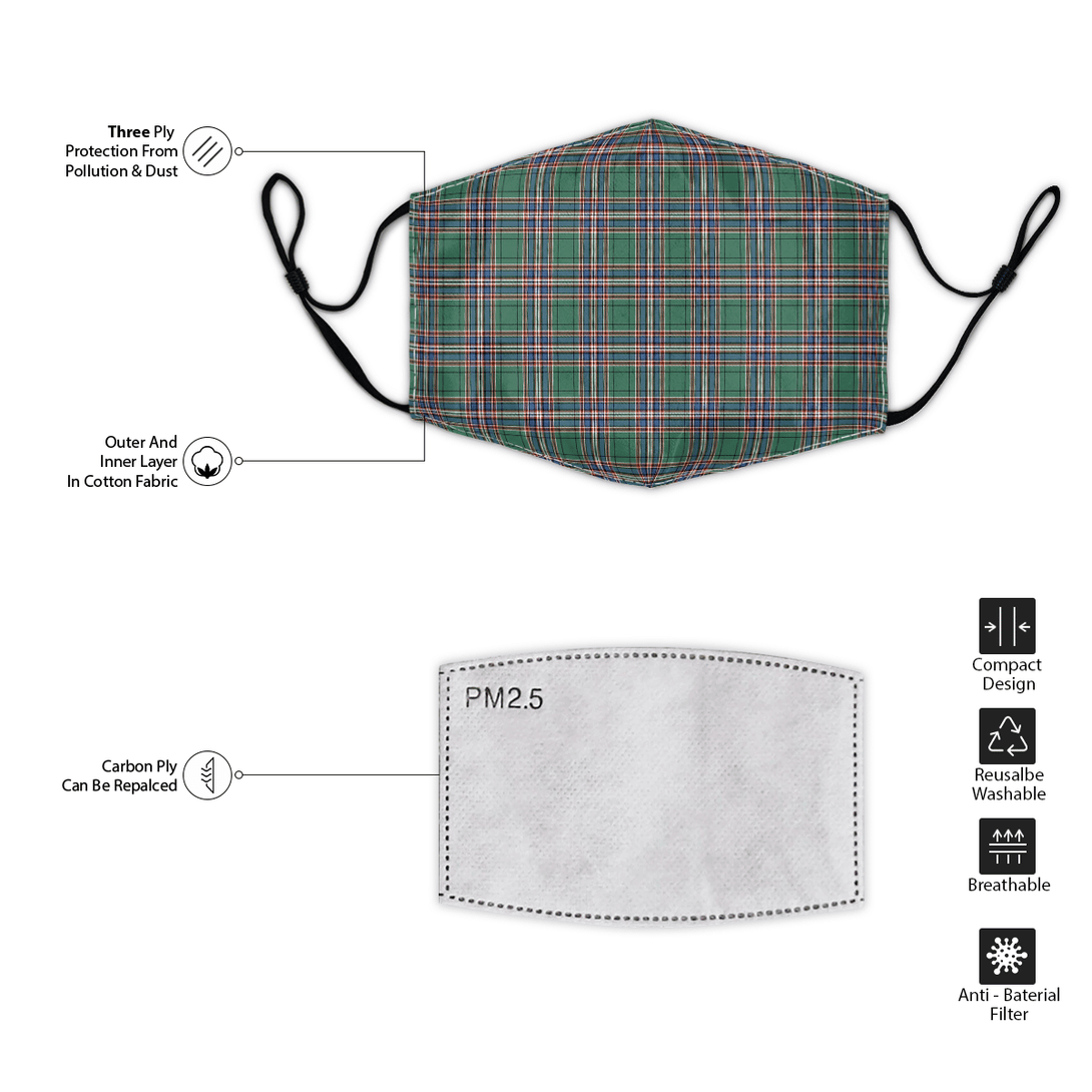 Celticprime Accessories - MacFarlane Hunting Ancient Tartan Fabric Mask (With Filters)