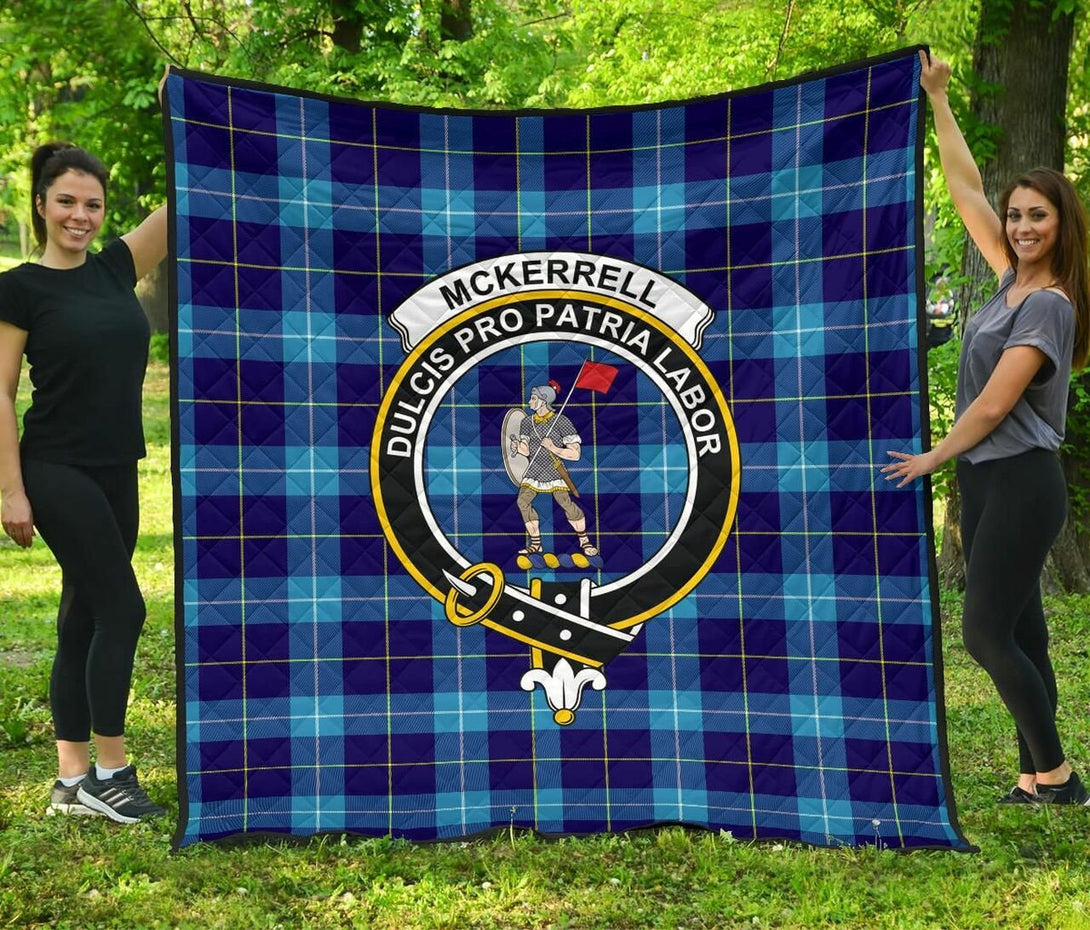 Menzies Black & White Modern Tartan Classic Crest Premium Quilt