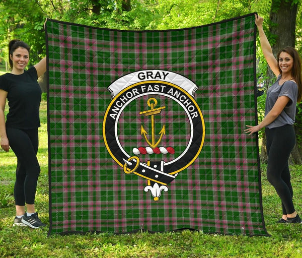 Gray Hunting Tartan Classic Crest Premium Quilt