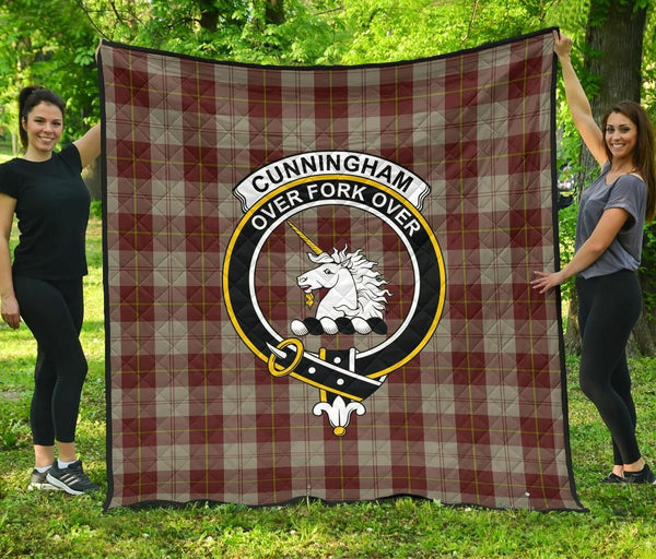 Cunningham Burgundy Dancers Tartan Classic Crest Premium Quilt