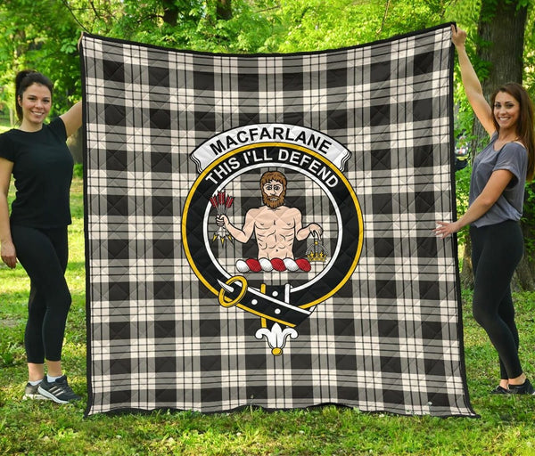 MacFarlane Black & White Ancient Tartan Classic Crest Premium Quilt