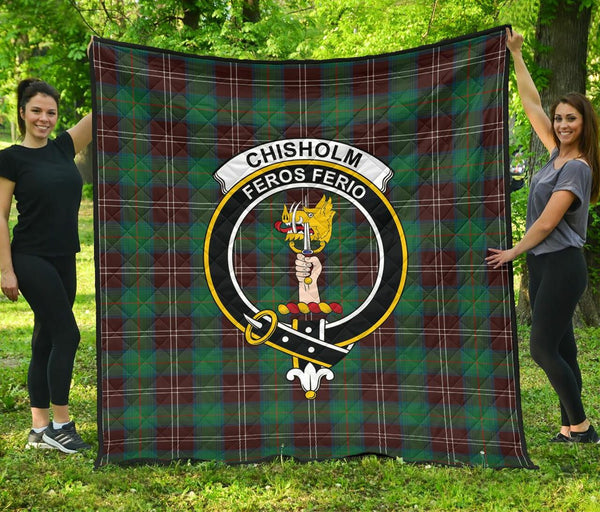 Chisholm Hunting Ancient Tartan Classic Crest Premium Quilt