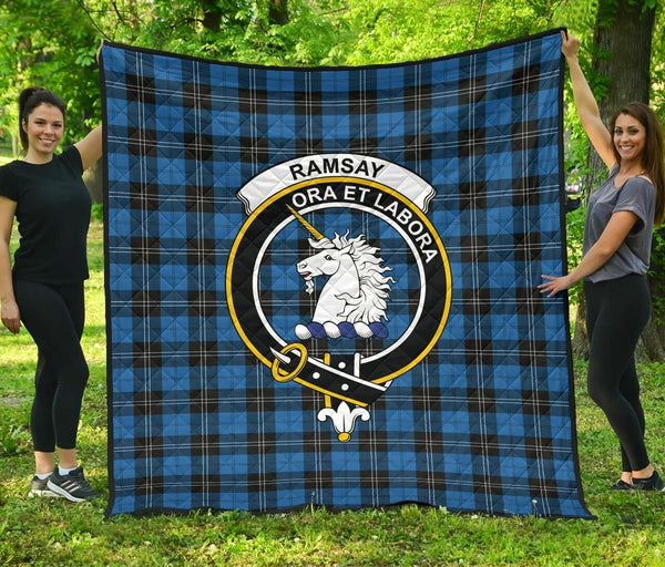 Ramsay Blue Ancient Tartan Classic Crest Premium Quilt