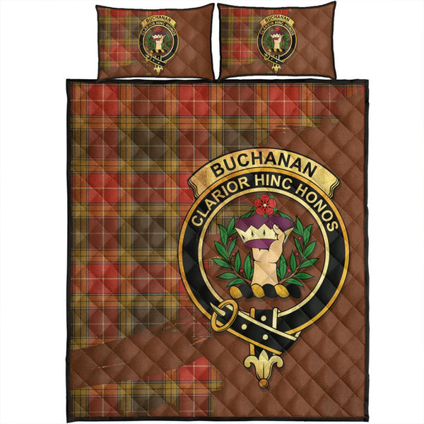 Buchanan Old Set Weathered Tartan Crest Quilt Bed Set Oldest Style