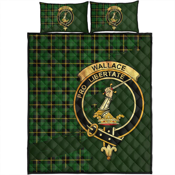 Wallace Hunting - Green Tartan Crest Quilt Bed Set Oldest Style