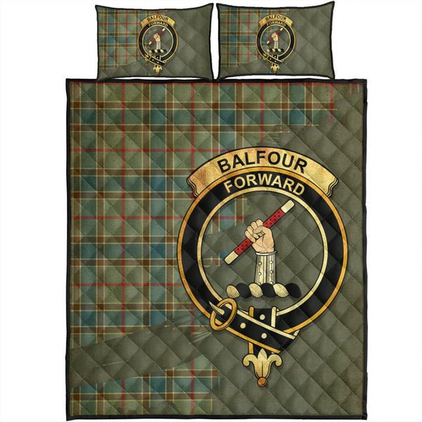 Balfour Blue Tartan Crest Quilt Bed Set Oldest Style