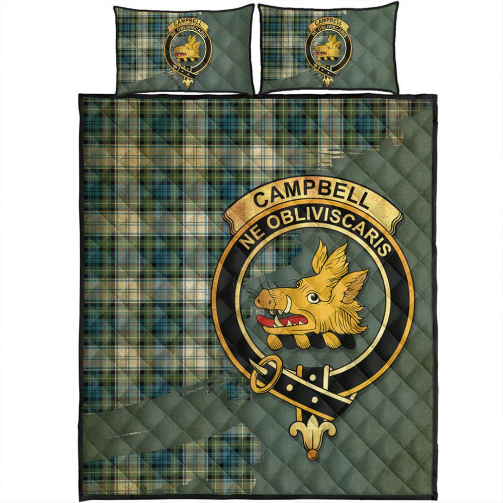 Campbell Dress Tartan Crest Quilt Bed Set Oldest Style