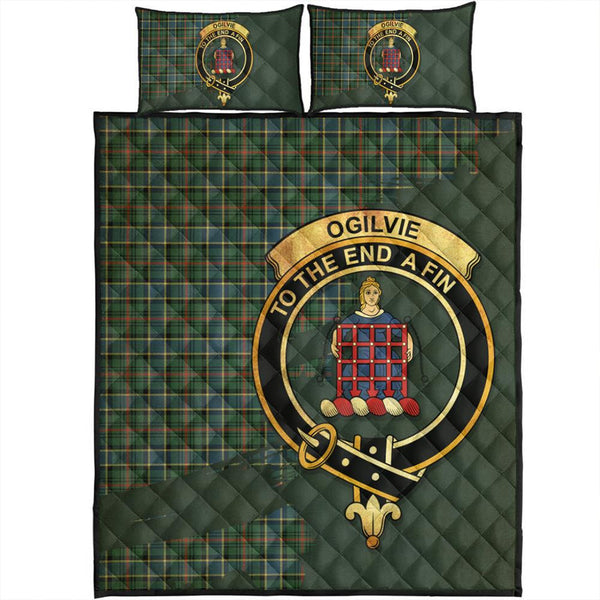 Ogilvie Hunting Modern Tartan Crest Quilt Bed Set Oldest Style