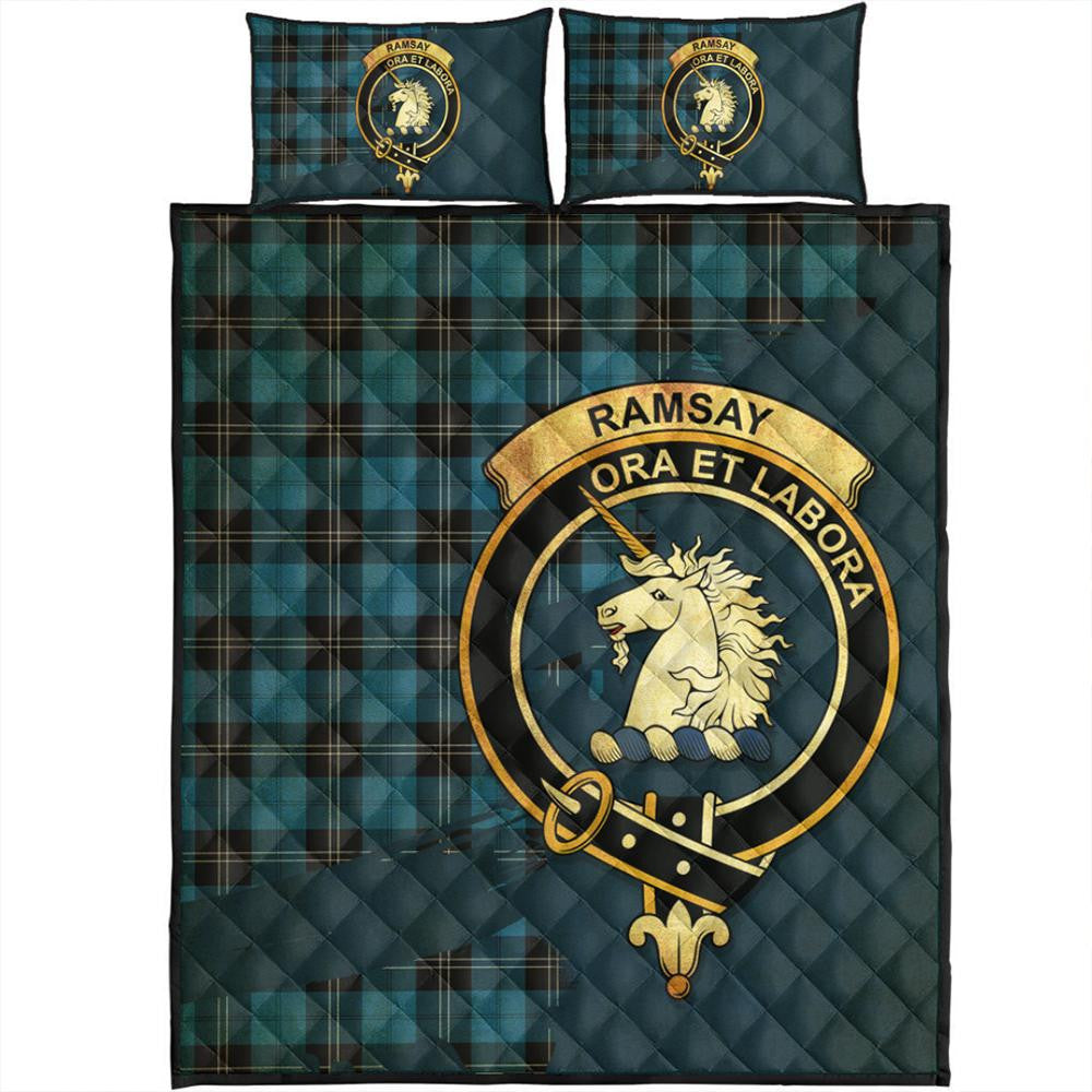 Ramsay Blue Ancient Tartan Crest Quilt Bed Set Oldest Style