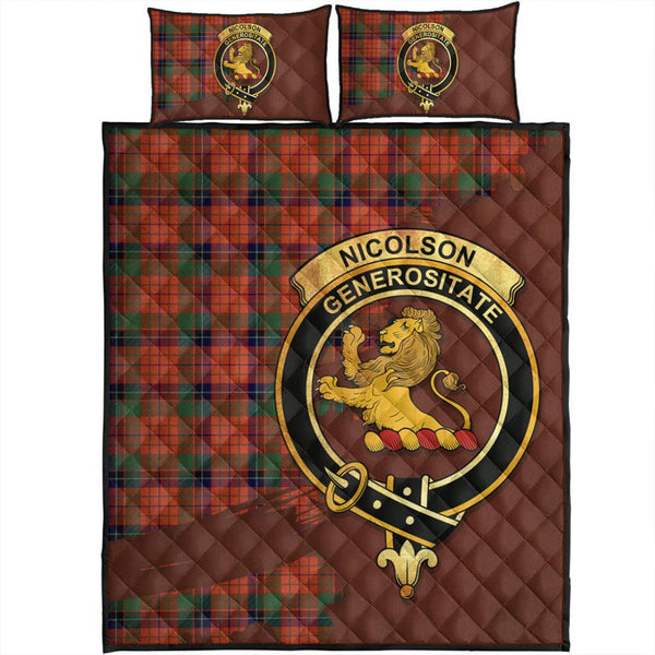 Nicolson Ancient Tartan Crest Quilt Bed Set Oldest Style