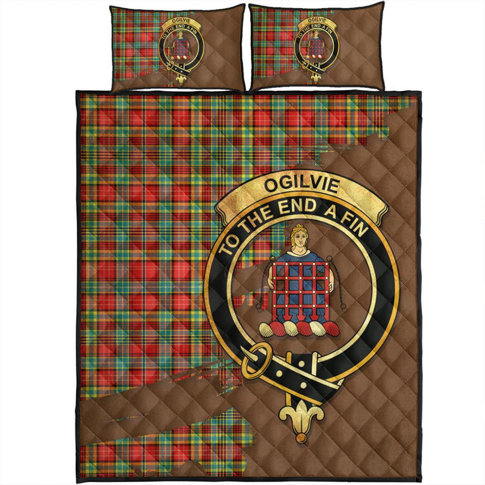 Ogilvie Hunting Ancient Tartan Crest Quilt Bed Set Oldest Style