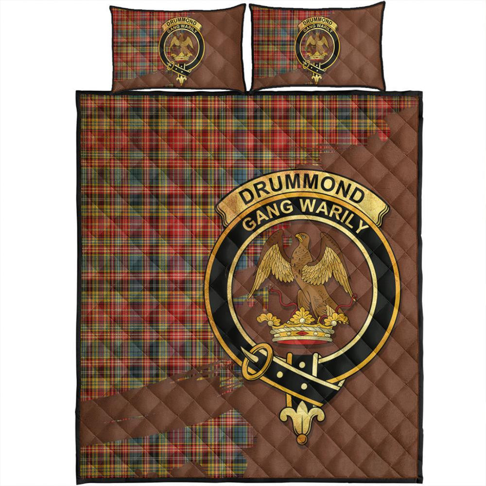 Drummond of Strathallan Tartan Crest Quilt Bed Set Oldest Style