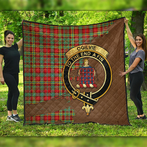 Ogilvie Hunting Ancient Tartan Crest Premium Quilt Oldest Style