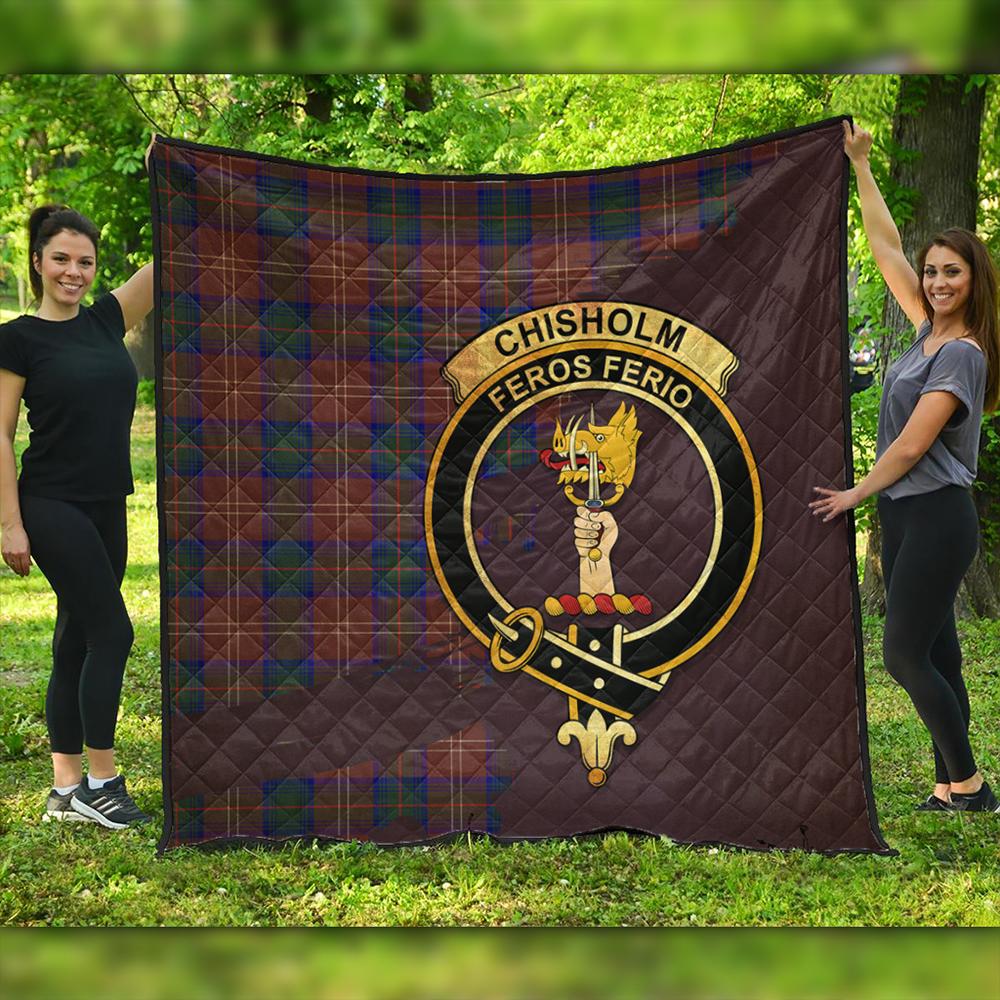 Chisholm Hunting Modern Tartan Crest Premium Quilt Oldest Style