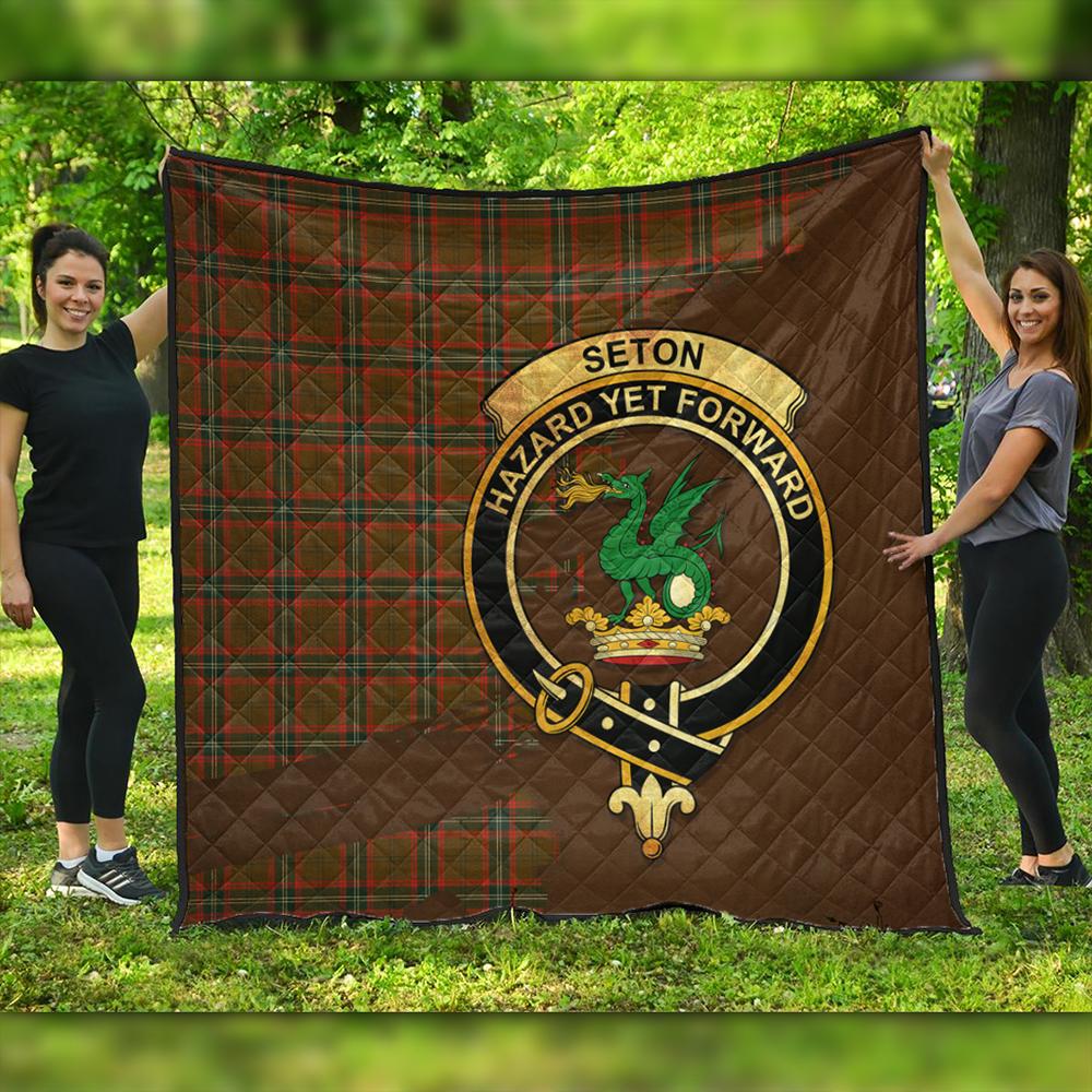 Seton Hunting Modern Tartan Crest Premium Quilt Oldest Style