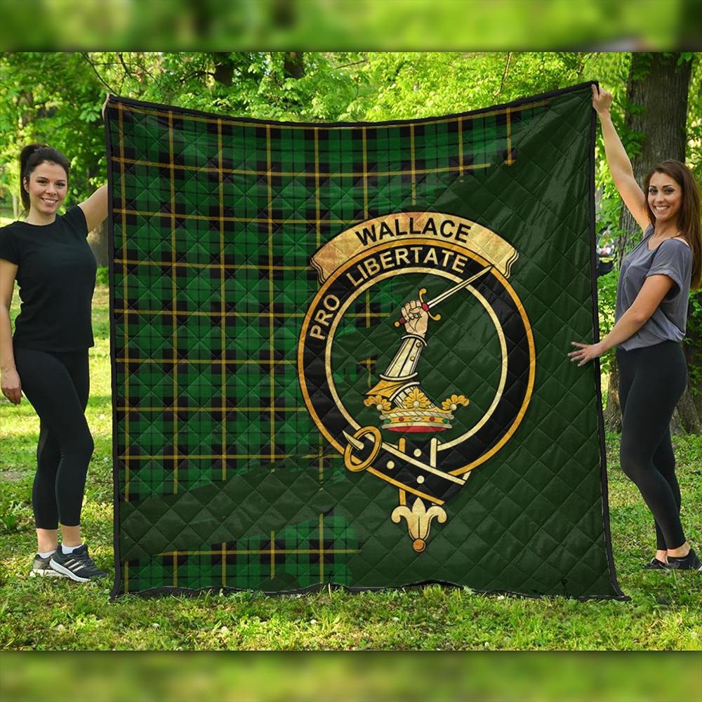 Wallace Hunting - Green Tartan Crest Premium Quilt Oldest Style