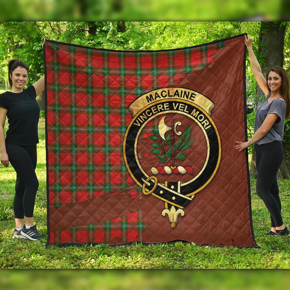 MacLaine of Loch Buie Hunting Ancient Tartan Crest Premium Quilt Oldest Style