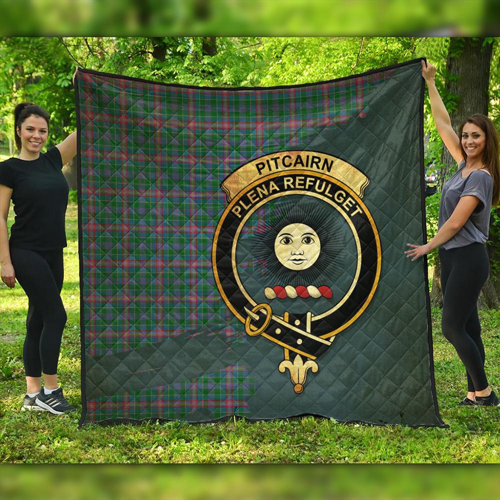 Pitcairn Hunting Tartan Crest Premium Quilt Oldest Style