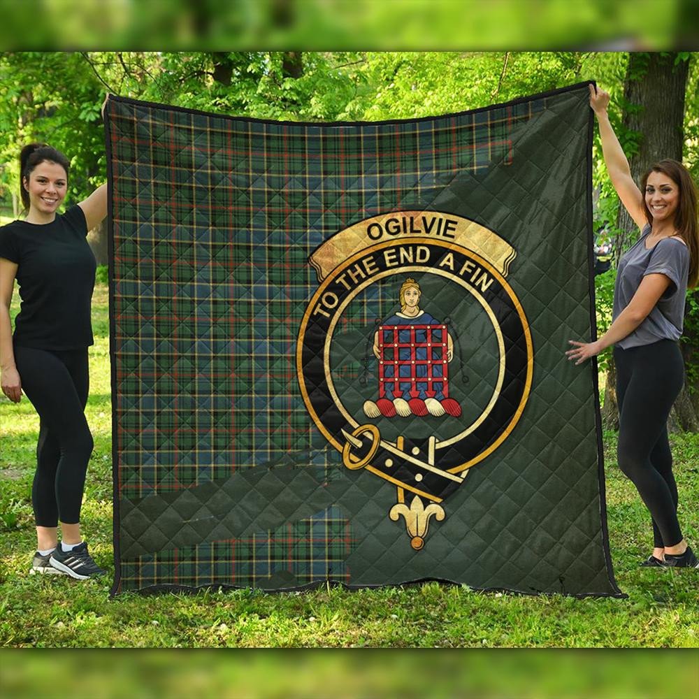 Ogilvie Hunting Modern Tartan Crest Premium Quilt Oldest Style