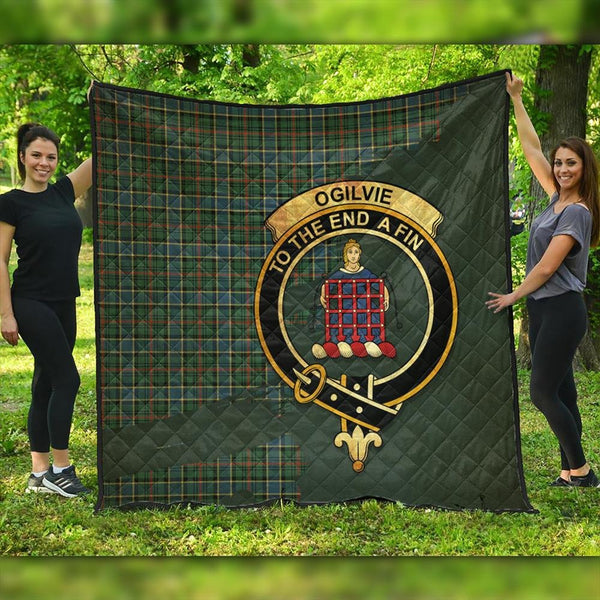 Ogilvie Hunting Modern Tartan Crest Premium Quilt Oldest Style