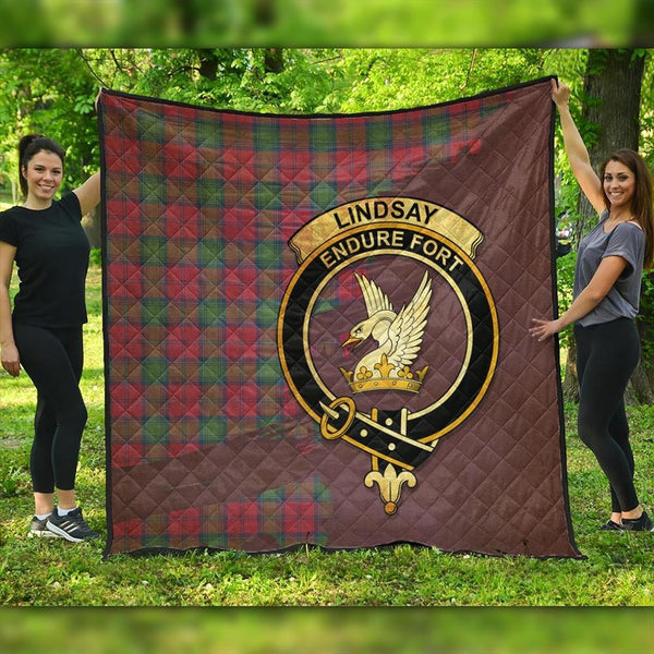 Lindsay Ancient Tartan Crest Premium Quilt Oldest Style