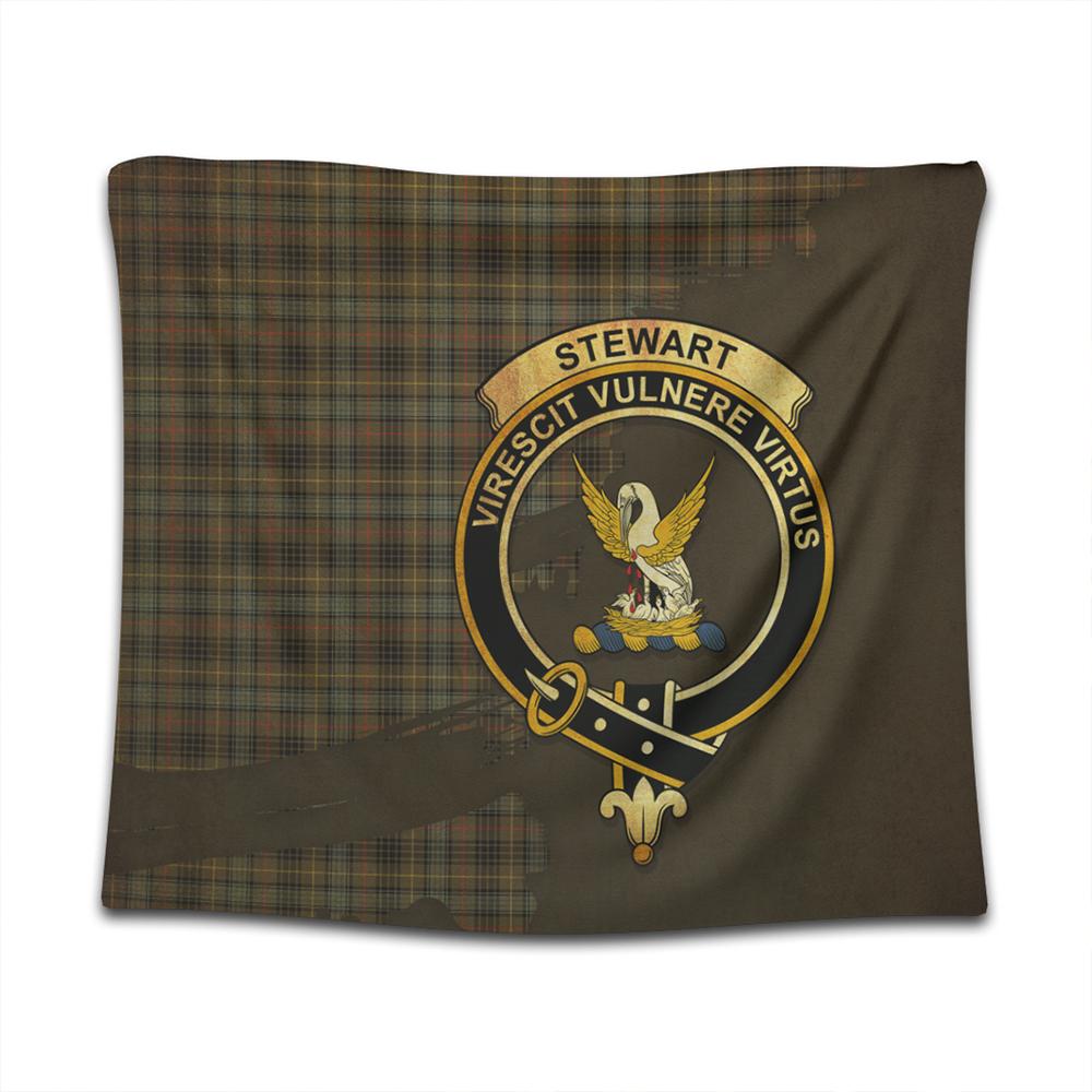 Stewart Hunting Weathered Tartan Crest Tapestry Oldest Style