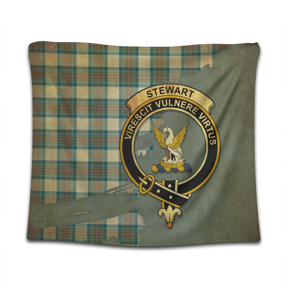 Stewart Muted Blue Tartan Crest Tapestry Oldest Style