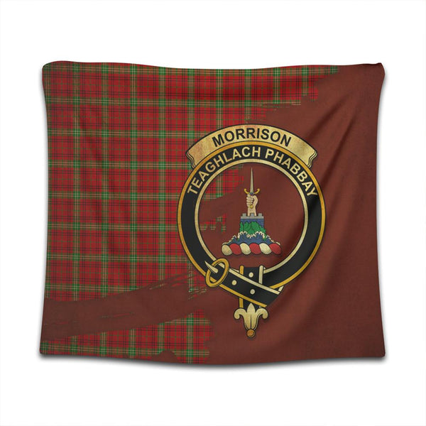 Morrison Red Modern Tartan Crest Tapestry Oldest Style