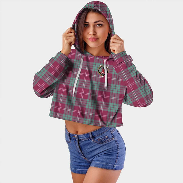 Crawford Ancient Clan Badge Classic Tartan Croptop Hoodie