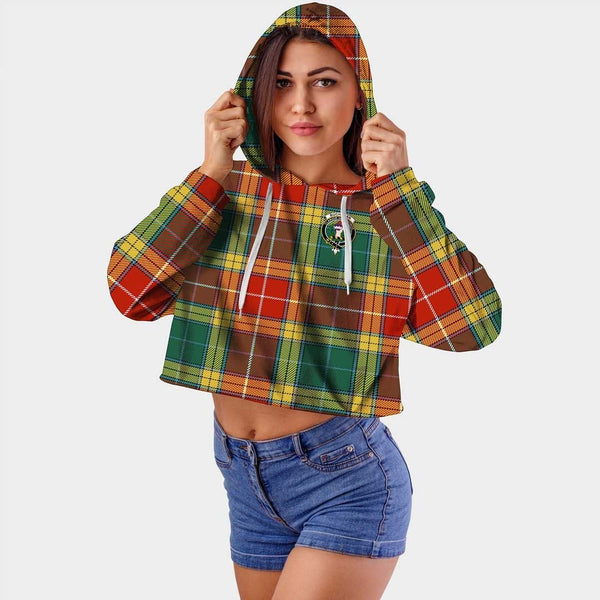 Buchanan Old Sett Clan Badge Classic Tartan Croptop Hoodie