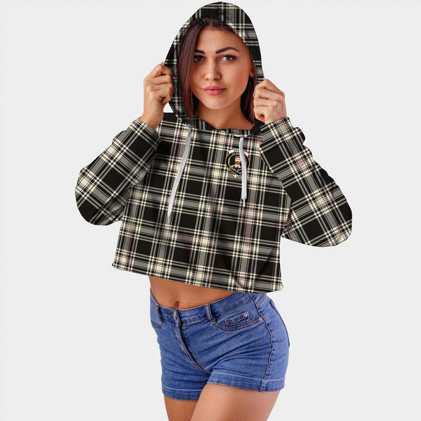 Menzies Black & White Ancient Clan Badge Classic Tartan Croptop Hoodie