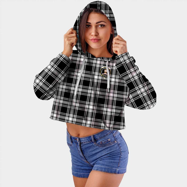 Menzies Black & White Modern Clan Badge Classic Tartan Croptop Hoodie