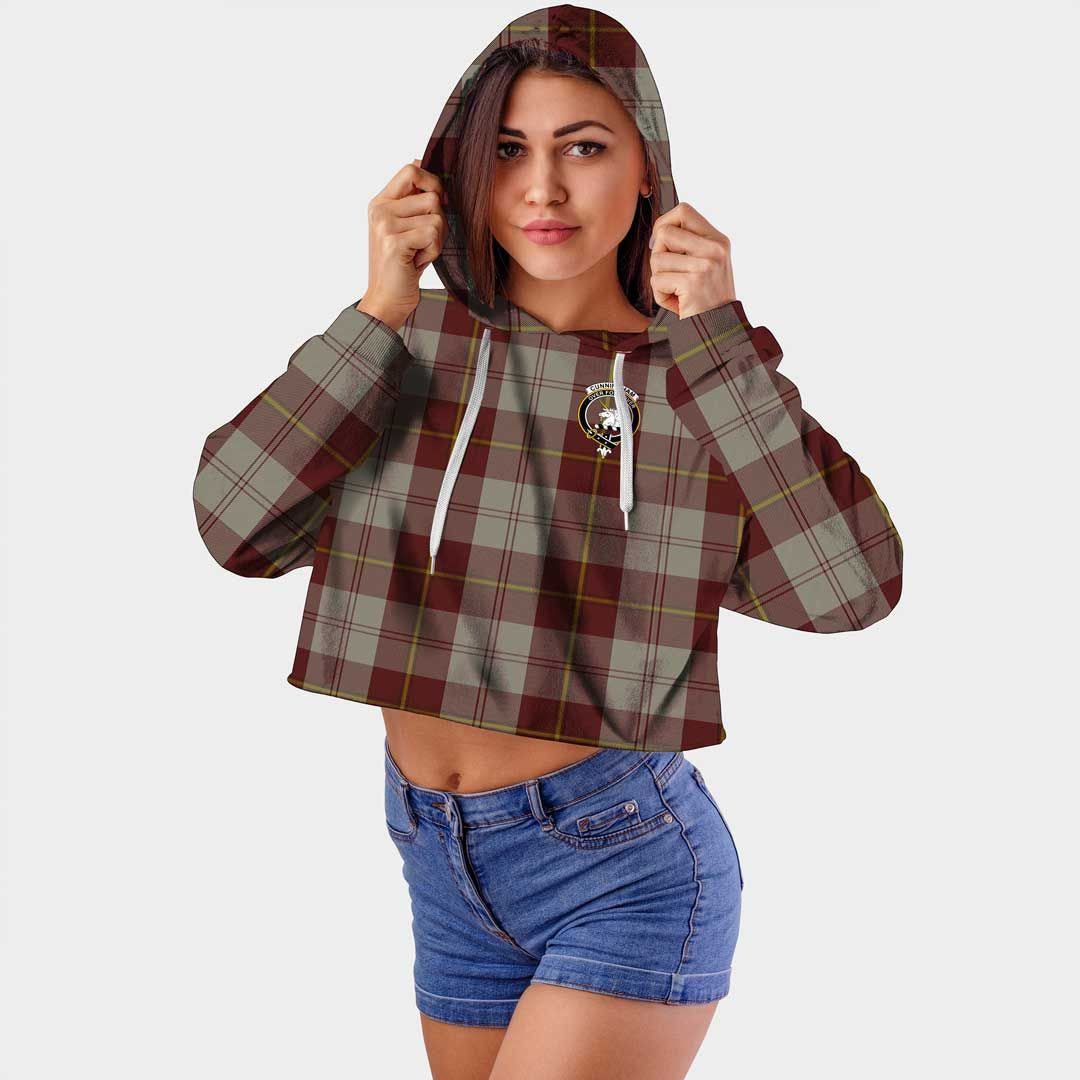 Cunningham Burgundy Dancers Clan Badge Classic Tartan Croptop Hoodie