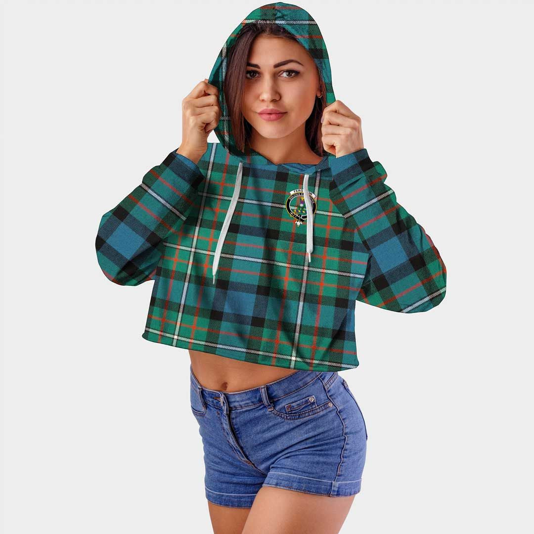 FERGUSON ANCIENT Clan Badge Classic Tartan Croptop Hoodie