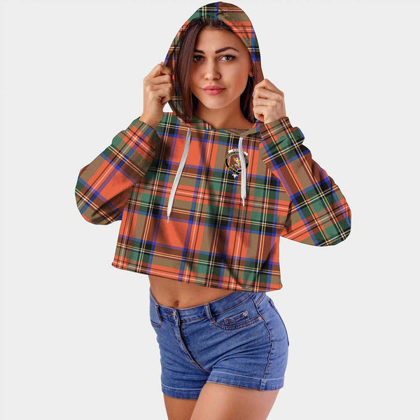 Stewart Royal Ancient Clan Badge Classic Tartan Croptop Hoodie