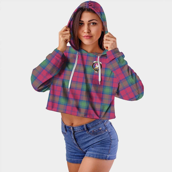 Lindsay Ancient Clan Badge Classic Tartan Croptop Hoodie