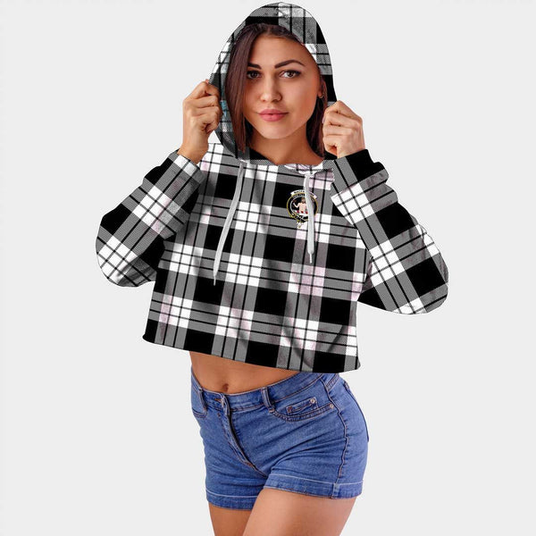 MacFarlane Black & White Ancient Clan Badge Classic Tartan Croptop Hoodie