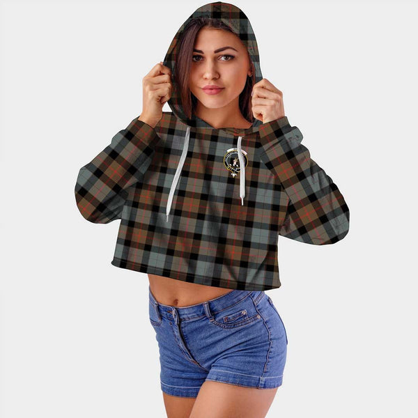 Gunn Weathered Clan Badge Classic Tartan Croptop Hoodie