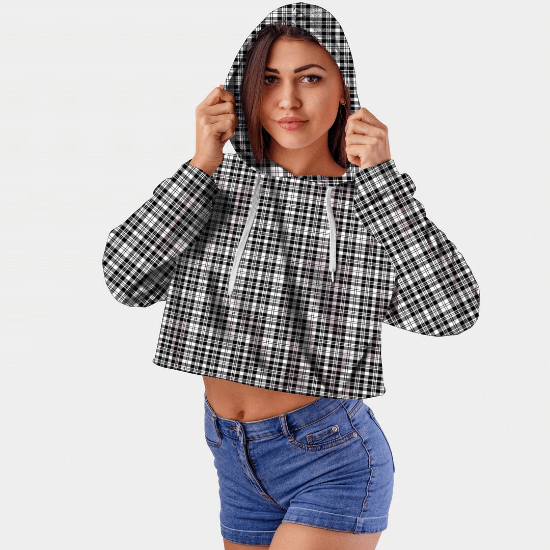 Scott Black & White Modern Tartan Crop Top Hoodie