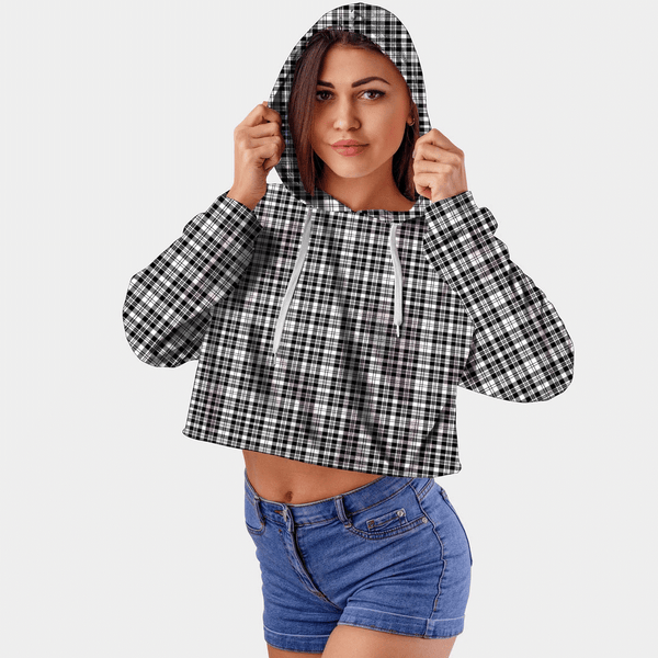 Scott Black & White Modern Tartan Crop Top Hoodie